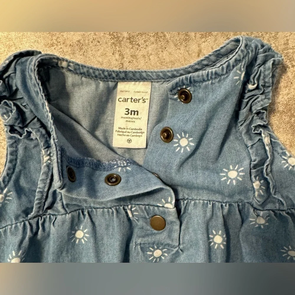 Carters Girls 3 Months Chambray Snap-Up Romper